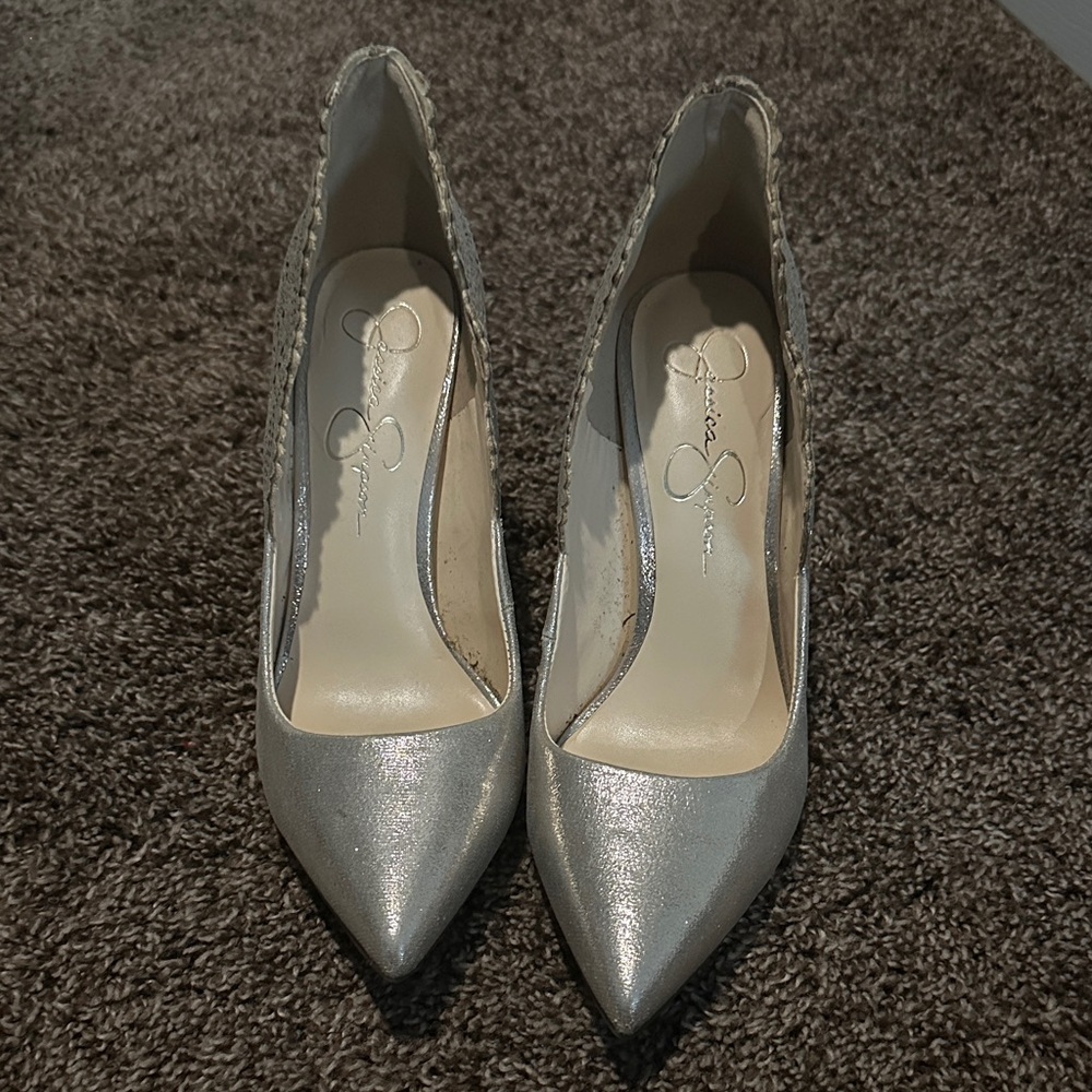 Jessica Simpson Metallic Silver Heels